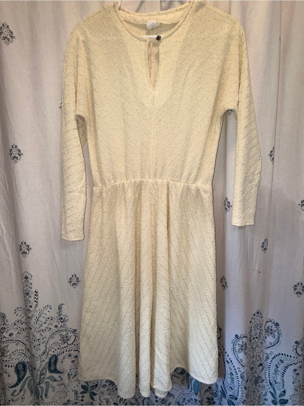 RARE Vintage 80s Sweet Miranda Textured Chevron Midi Flare Dress *Medium*
